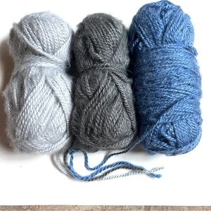 Lion Brand Premium Yarn Set of 3 Gray, Dark Gray, and Blue. Wool Ease type- SOFT